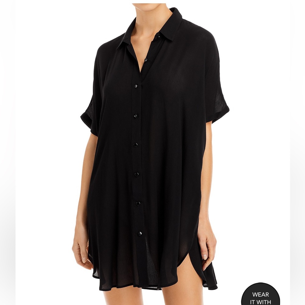 AQUA Button-Down Swim Cover Up Tunic Sz M